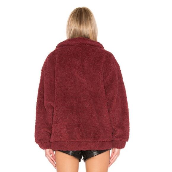I.AM.GIA Pixie Teddy Jacket Burgundy Red Size XS Full Zip Oversized Revolve - Picture 4 of 14
